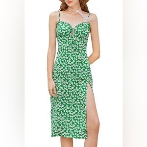 Green Floral Cami Midi Dress, M